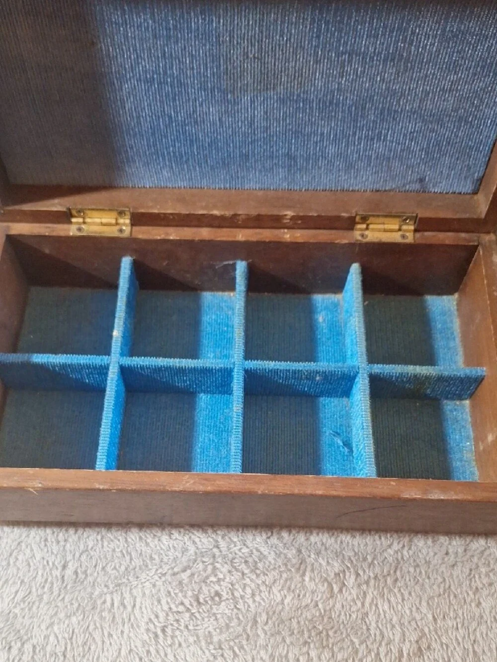 Vintage MCM Wooden Valet Box with Brass Button - Dark Brown